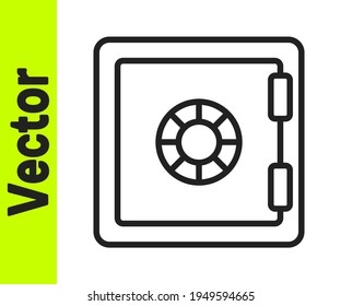 Icono de la línea negra Segura aislado en fondo blanco. La puerta protege una bóveda de banco con una cerradura combinada. Protección de datos fiable.  Vector