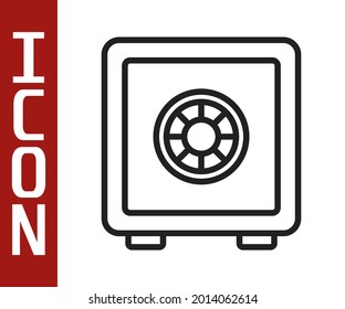 Black line Safe icon isolated on white background. The door safe a bank vault with a combination lock. Reliable Data Protection.  Vector