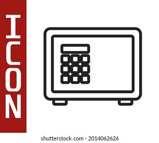 Black line Safe icon isolated on white background. The door safe a bank vault with a combination lock. Reliable Data Protection.  Vector
