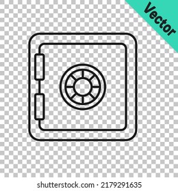 Black line Safe icon isolated on transparent background. The door safe a bank vault with a combination lock. Reliable Data Protection.  Vector