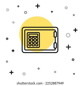 Black line Safe icon isolated on white background. The door safe a bank vault with a combination lock. Reliable Data Protection. Random dynamic shapes. Vector