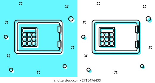 Schwarze Linie Safe-Symbol einzeln auf grünem und weißem Hintergrund. Die Tür sichert ein Bankgewölbe mit einem Kombinationsschloss. Zuverlässiger Datenschutz. Zufällige dynamische Formen. Vektorgrafik