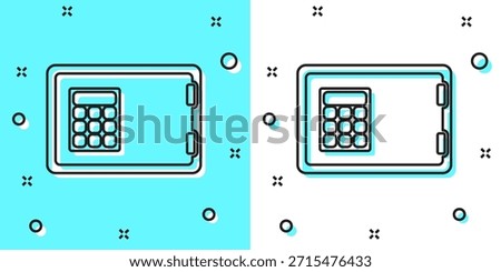Black line Safe icon isolated on green and white background. The door safe a bank vault with a combination lock. Reliable Data Protection. Random dynamic shapes. Vector