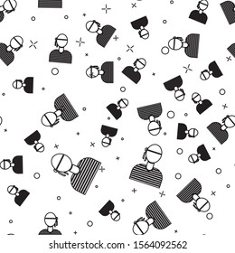 Black line Sailor captain icon isolated seamless pattern on white background.  Vector Illustration