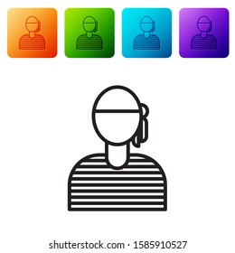 Black line Sailor captain icon isolated on white background. Set icons in color square buttons. Vector Illustration