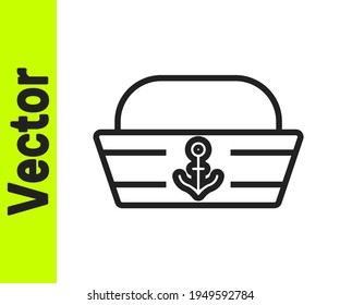 Black line Sailor hat icon isolated on white background.  Vector