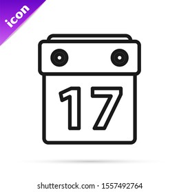 Black line Saint Patrick's day with calendar icon isolated on white background. Date 17 March.  Vector Illustration