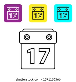 Black line Saint Patrick's day with calendar icon isolated on white background. Date 17 March. Set icons colorful square buttons. Vector Illustration