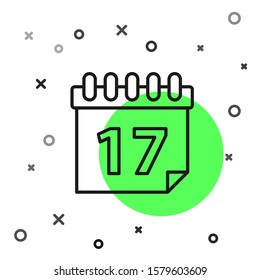Black line Saint Patrick's day with calendar icon isolated on white background. Date 17 March.  Vector Illustration