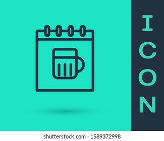 Black line Saint Patricks day with calendar icon isolated on green background. Four leaf clover symbol. Date 17 March.  Vector Illustration