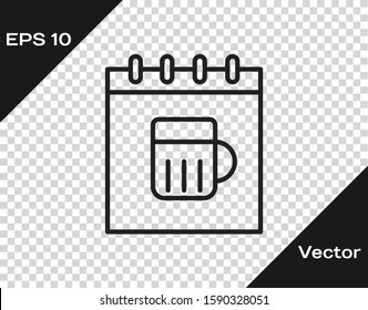 Black line Saint Patricks day with calendar icon isolated on transparent background. Four leaf clover symbol. Date 17 March.  Vector Illustration