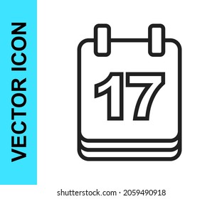 Black line Saint Patricks day with calendar icon isolated on white background. Date 17 March.  Vector