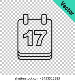 Black line Saint Patricks day with calendar icon isolated on transparent background. Date 17 March.  Vector
