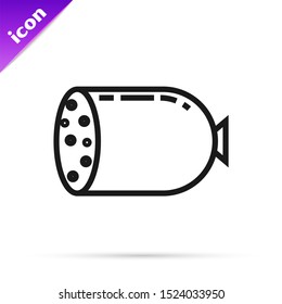 Black line Salami sausage icon isolated on white background. Meat delicatessen product.  Vector Illustration