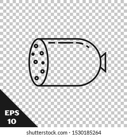 Black line Salami sausage icon isolated on transparent background. Meat delicatessen product.  Vector Illustration