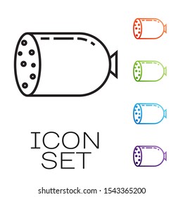 Black line Salami sausage icon isolated on white background. Meat delicatessen product. Set icons colorful. Vector Illustration