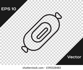 Black line Salami sausage icon isolated on transparent background. Meat delicatessen product.  Vector Illustration