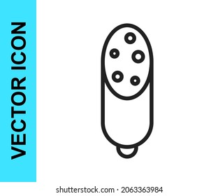 Black line Salami sausage icon isolated on white background. Meat delicatessen product.  Vector