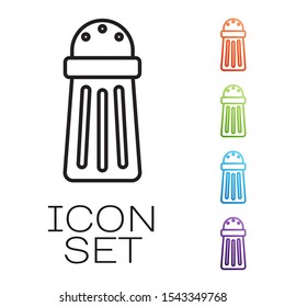 Black line Salt icon isolated on white background. Cooking spices. Set icons colorful. Vector Illustration