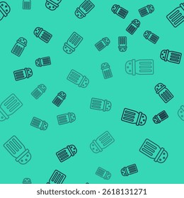 Black line Salt icon isolated seamless pattern on green background. Cooking spices.  Vector