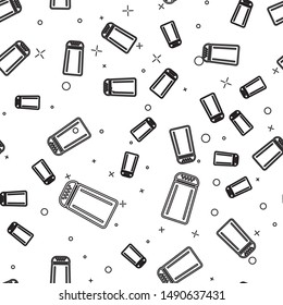 Black line Salt and pepper icon isolated seamless pattern on white background. Cooking spices.  Vector Illustration