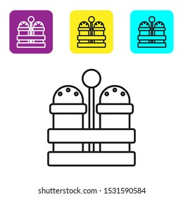Black line Salt and pepper icon isolated on white background. Cooking spices. Set icons colorful square buttons. Vector Illustration