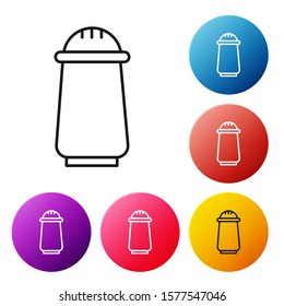 Black line Salt and pepper icon isolated on white background. Cooking spices. Set icons colorful circle buttons. Vector Illustration