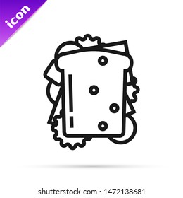 Black line Sandwich icon isolated on white background. Hamburger icon. Burger food symbol. Cheeseburger sign. Street fast food menu.  Vector Illustration