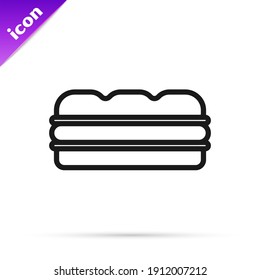 Black line Sandwich icon isolated on white background. Hamburger icon. Burger food symbol. Cheeseburger sign. Street fast food menu.  Vector