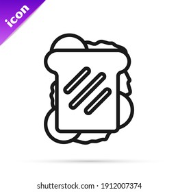 Black line Sandwich icon isolated on white background. Hamburger icon. Burger food symbol. Cheeseburger sign. Street fast food menu.  Vector