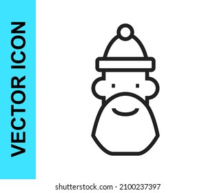 Black line Santa Claus hat and beard icon isolated on white background. Merry Christmas and Happy New Year.  Vector