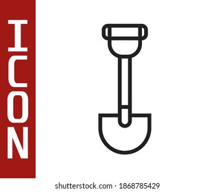 Black line Sapper shovel for soldiers icon isolated on white background.  Vector