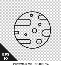 Black line Satellite dish icon isolated on transparent background. Radio antenna, astronomy and space research.  Vector Illustration
