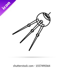 Black line Satellite icon isolated on white background.  Vector Illustration