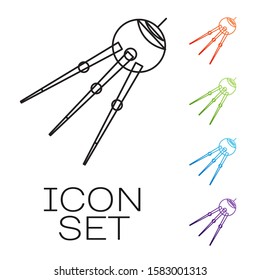 Black line Satellite icon isolated on white background. Set icons colorful. Vector Illustration