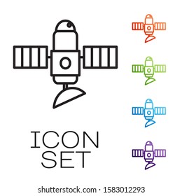 Black line Satellite icon isolated on white background. Set icons colorful. Vector Illustration