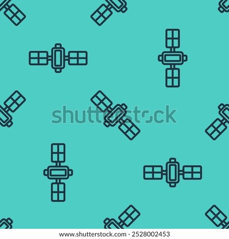 Black line Satellite icon isolated seamless pattern on green background.  Vector