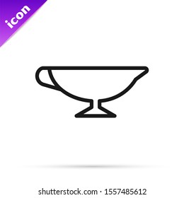 Black line Sauce boat icon isolated on white background. Sauce bowl.  Vector Illustration