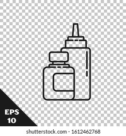 Black line Sauce bottle icon isolated on transparent background. Ketchup, mustard and mayonnaise bottles with sauce for fast food.  Vector Illustration