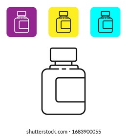 Black line Sauce bottle icon isolated on white background. Ketchup, mustard and mayonnaise bottles with sauce for fast food. Set icons colorful square buttons. Vector Illustration