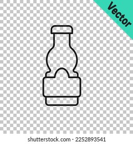 Black line Sauce bottle icon isolated on transparent background. Ketchup, mustard and mayonnaise bottles with sauce for fast food.  Vector