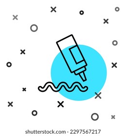 Black line Sauce bottle icon isolated on white background. Ketchup, mustard and mayonnaise bottles with sauce for fast food. Random dynamic shapes. Vector