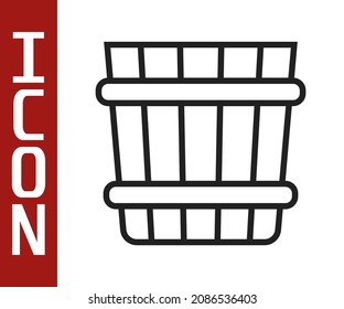 Black line Sauna bucket icon isolated on white background.  Vector