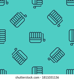 Black line Sauna bucket and ladle icon isolated seamless pattern on green background.  Vector Illustration