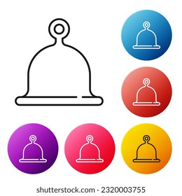 Black line Sauna hat icon isolated on white background. Set icons colorful circle buttons. Vector