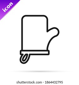 Black line Sauna mittens icon isolated on white background. Mitten for spa.  Vector