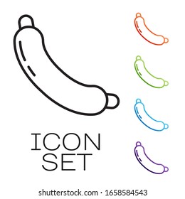 Black line Sausage icon isolated on white background. Grilled sausage and aroma sign. Set icons colorful. Vector Illustration