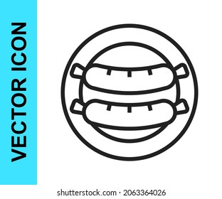 Black line Sausage icon isolated on white background. Grilled sausage and aroma sign.  Vector