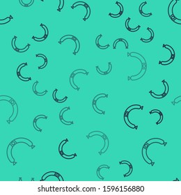 Black line Sausage with steam icon isolated seamless pattern on green background. Grilled sausage and aroma sign.  Vector Illustration