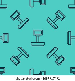 Icono de Escala de línea negra aislado patrón transparente en fondo verde. Logística y entrega. Peso del paquete de entrega en una escala. Ilustración vectorial